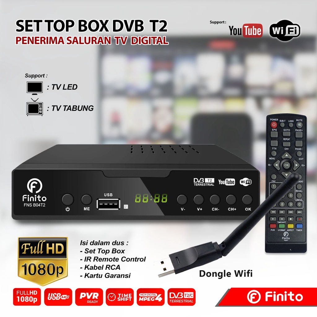 Set Top Box TV Digital Receiver Finito Besar Penerima Siaran Digital Receiver Full HD/ STB Wifi Bisa Youtube DVB-T2 Garansi