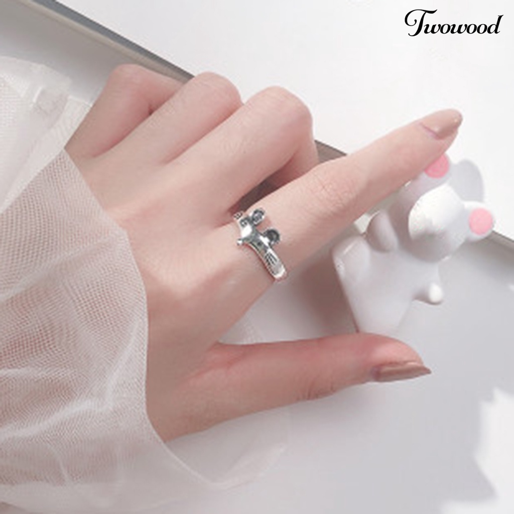 Cincin Model Terbuka Adjustable Desain Tikus Gaya Vintage Untuk Wanita