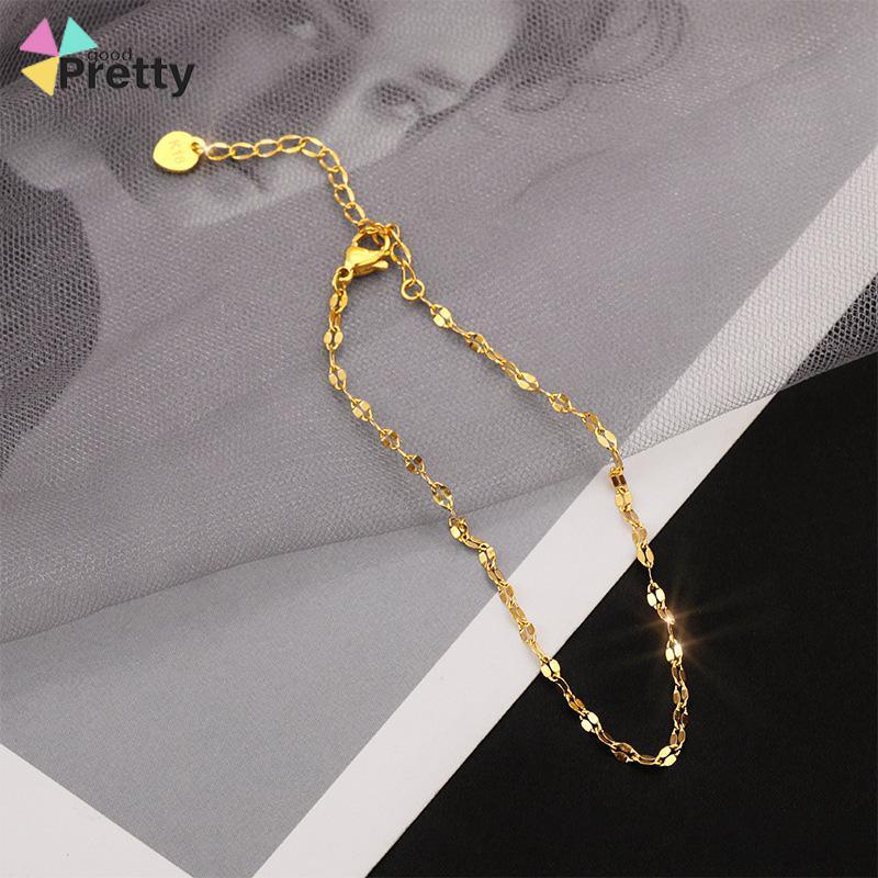 Anklet Emas 18K Wanita Titanium Steel Fairy Sederhana Tidak Memudar Rantai Tipis - PD