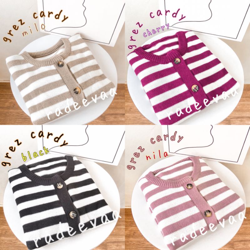 CARDIGAN RAJUT GARIS GREZ CARDY CROP MOTIF STRIPE OVERSIZE KNIT ATASAN WANITA