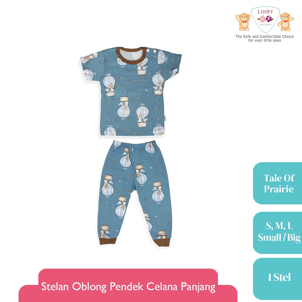 Baju Bayi Setelan Oblong Pendek Kancing Pundak Celana Panjang LIBBY Motif Tale Of Prairie (1 Stel)