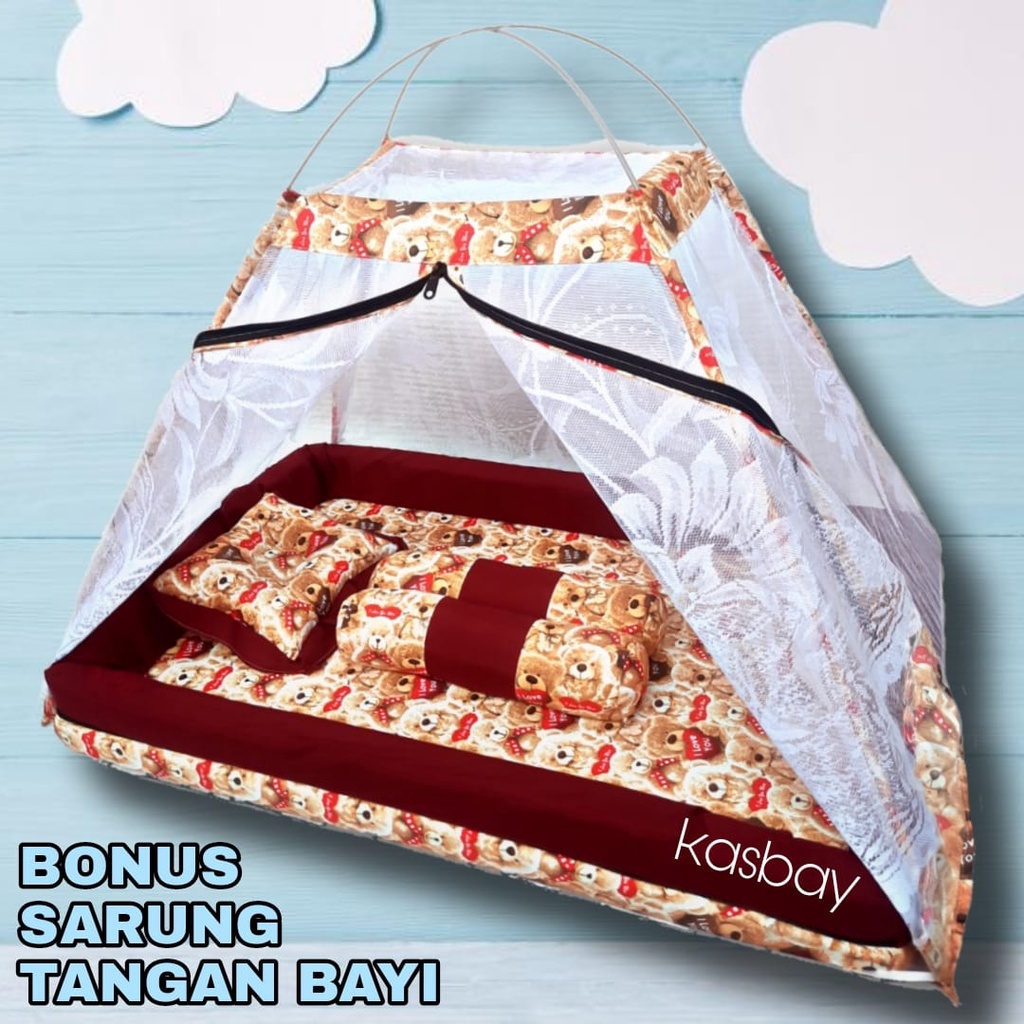Kasur Bayi Kelambu a + Bonus Sarung Tangan Bayi Set Lengkap Bantal Guling Dan Tas Mika Terbaru