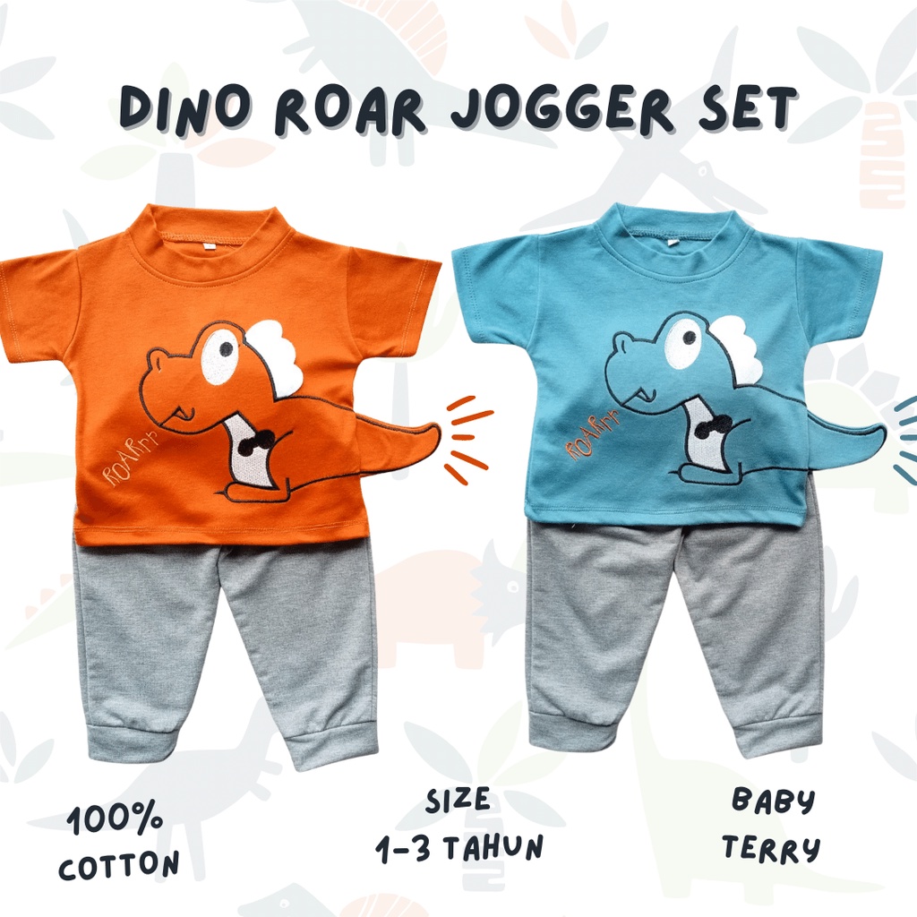 setelan anak laki laki setelan kaos anak lengan pendek setelan jogger balita 1 2 3 tahun 0 12 24 bulan DINO ROAR Tee set