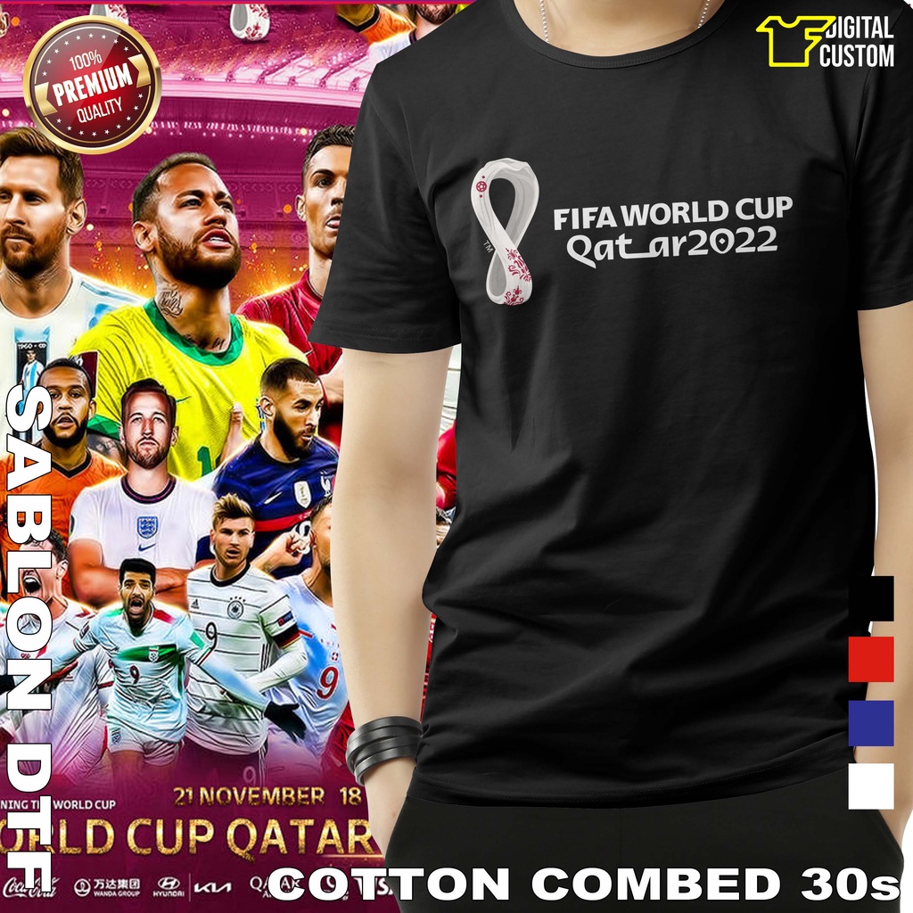 T Shirt Baju Kaos Sepak Bola Logo Official Piala Dunia FIFA World Cup Qatar 2022 Katun Combed 30s Sa