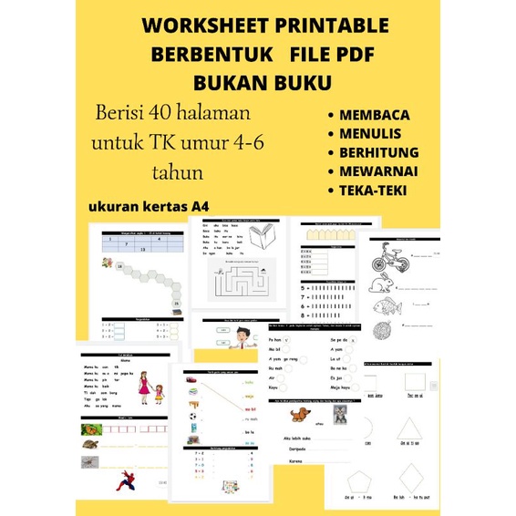 

Worksheet Printable Calistung TK umur 4-6 Tahun