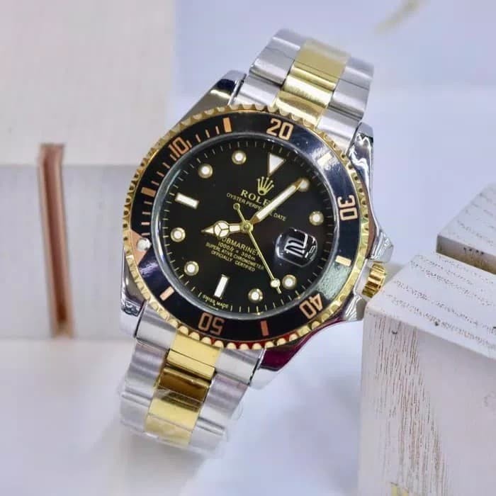 Jam Tangan Pria JAM TANGAN PRIA ROLEX SUBMARINER RANTAI COMBI GOLD BLACK KW SUPER(A6Z1) Jam Tangan D