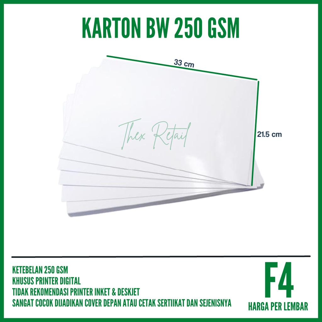 

Kertas BW F4 isi 1 lembar / Karton BW 250gsm F4
