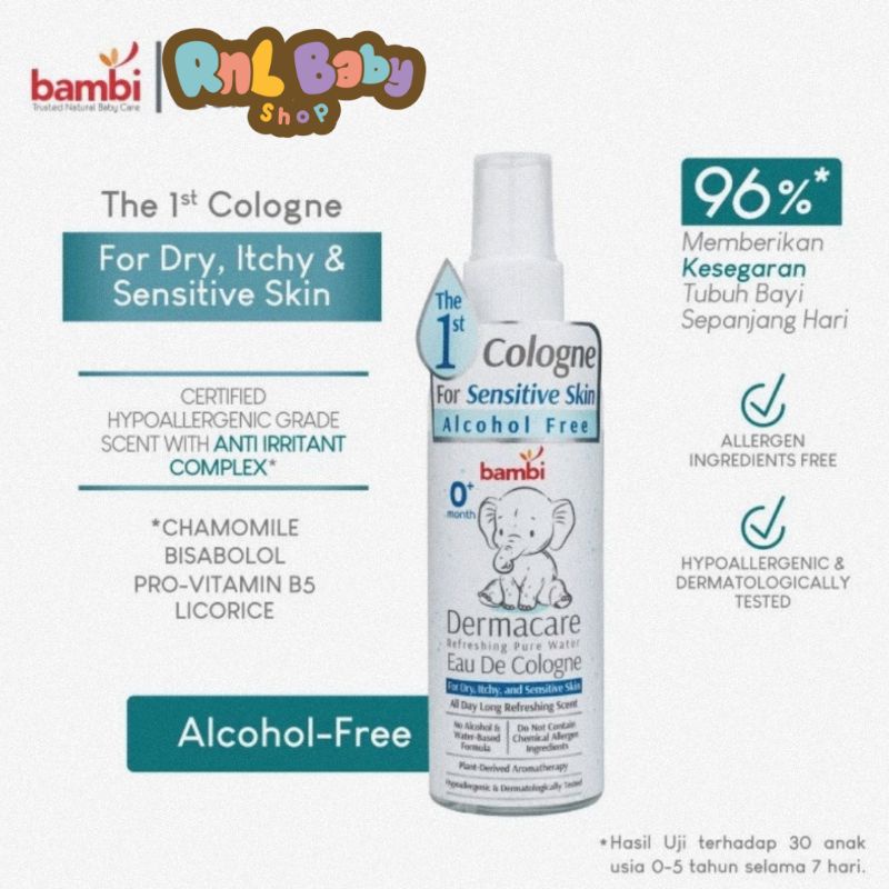 Bambi Baby Dermacare Refreshing Pure Water Eau De Cologne 100 ml - Pewangi Bayi