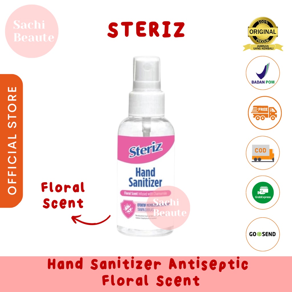 STERIZ Hand Sanitizer Antiseptic Floral Scent 60ml Pembersih Tangan Cair Membunuh Kuman dan Bakteri Tanpa Perlu Dibilas