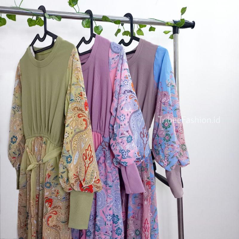 Tunik Dress Ceruti Kombinasi Motif Bunga ala Vintage by S.M.L
