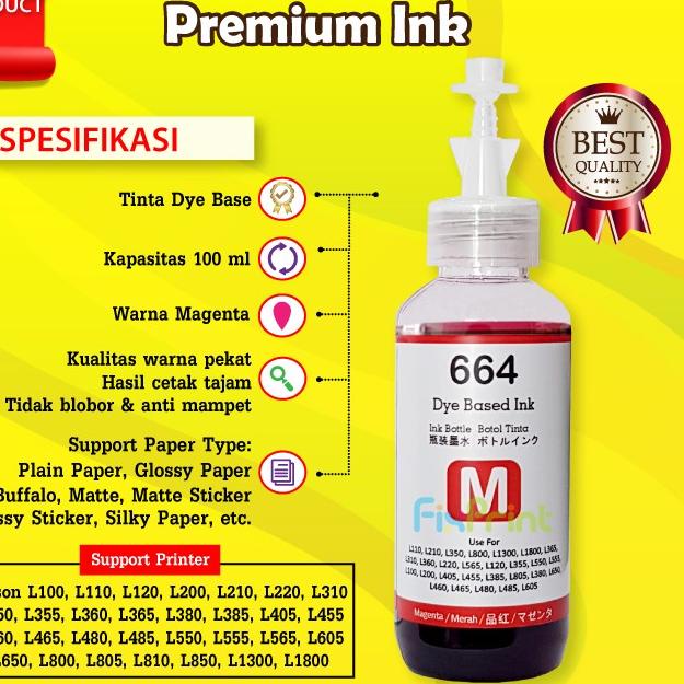 Tinta 664 Premium Refill Printer Epson L110 L210 L220 L300 L310 L360 - Hitam, TINTA ORIGINAL