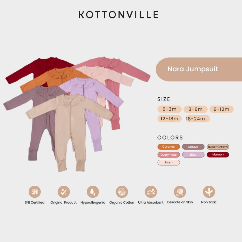 Kottonville Nara Sleepsuit 0-24M Jumper Panjang Ruffle Anak Perempuan Essential CBKS