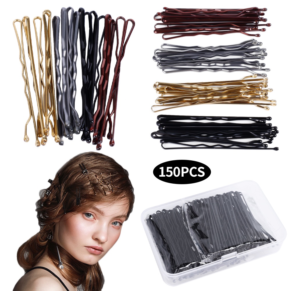 150pcs / Kotak Jepit Rambut Ponytail Model Gelombang Bahan Logam Gaya Vintage Untuk Wanita