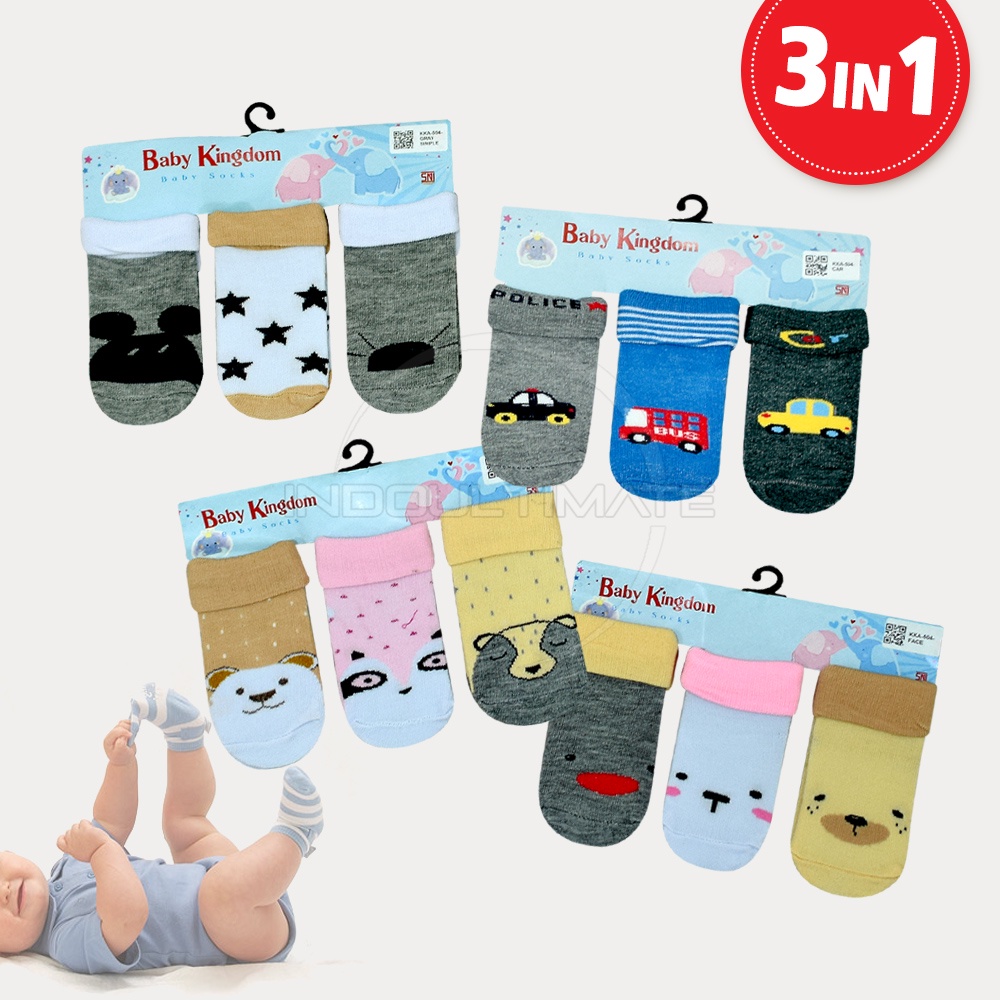 3in1 Kaos Kaki Bayi 0-6 Bulan KKA-504 KKA-505 Baby Sock Sarung kaki Bayi Perempuan Laki Laki Baru Lahir Motif Karakter Lucu Pelindung Kaki bayi Kaos Kaki Bayi Cewek Cowok