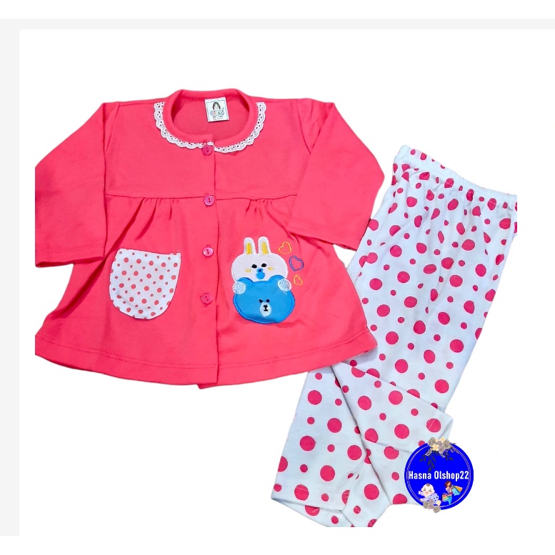 Setelan Baju Bayi Piyama Bayi Panjang Perempuan KELINCI BORDIR Yeiko