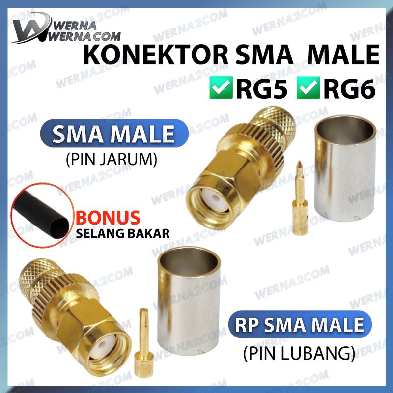 KONEKTOR SMA Male / RP SMA Male Crimp untuk RG5 - RG6