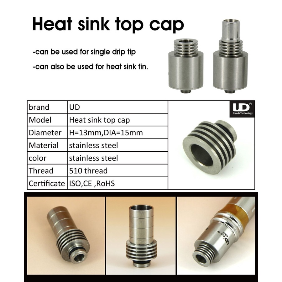 xx UD Heat Sink Top Cap 510 | drip tipx ADAPTER