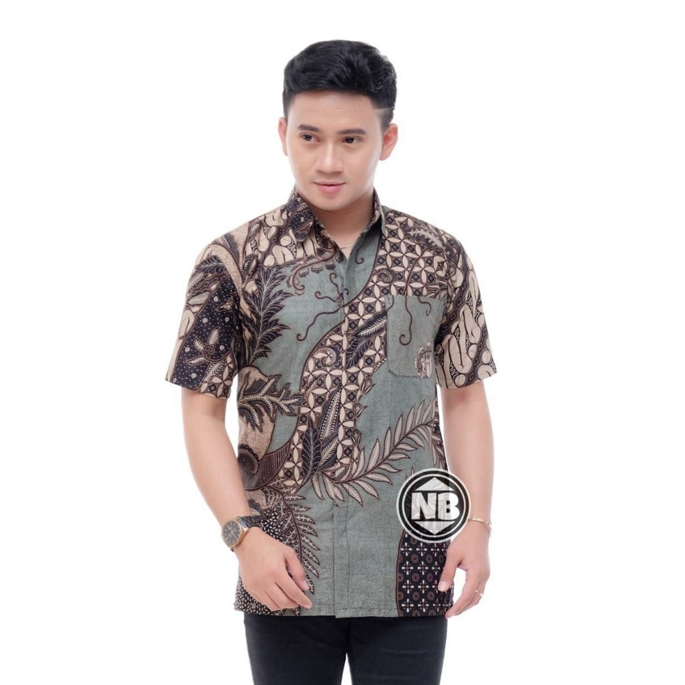 kemeja batik modern kate hijau sage ukuran M L XL XXL dewasa reguler