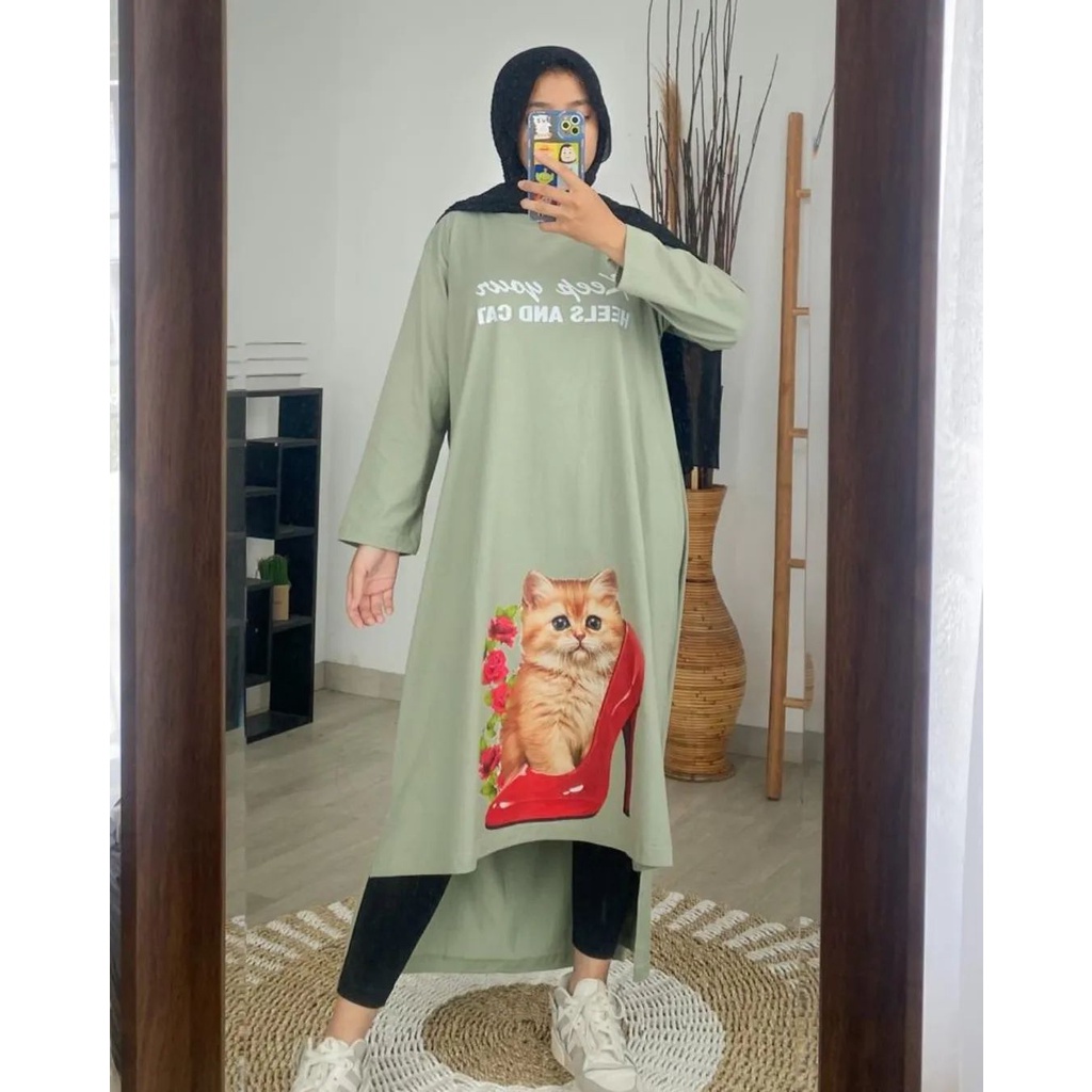 DRESS HEELS AND CAT MIDI HS BAHAN KAOS KATUN COMBED 24s APLIKASI SABLON UKURAN M L XL DAN XXL GAMIS WANITA TERBARU KEKINIAN MIDI DRESS WANITA CASUAL FASHION MUSLIM KOREAN STYLE KAOS WANITA LENGAN PANJANG