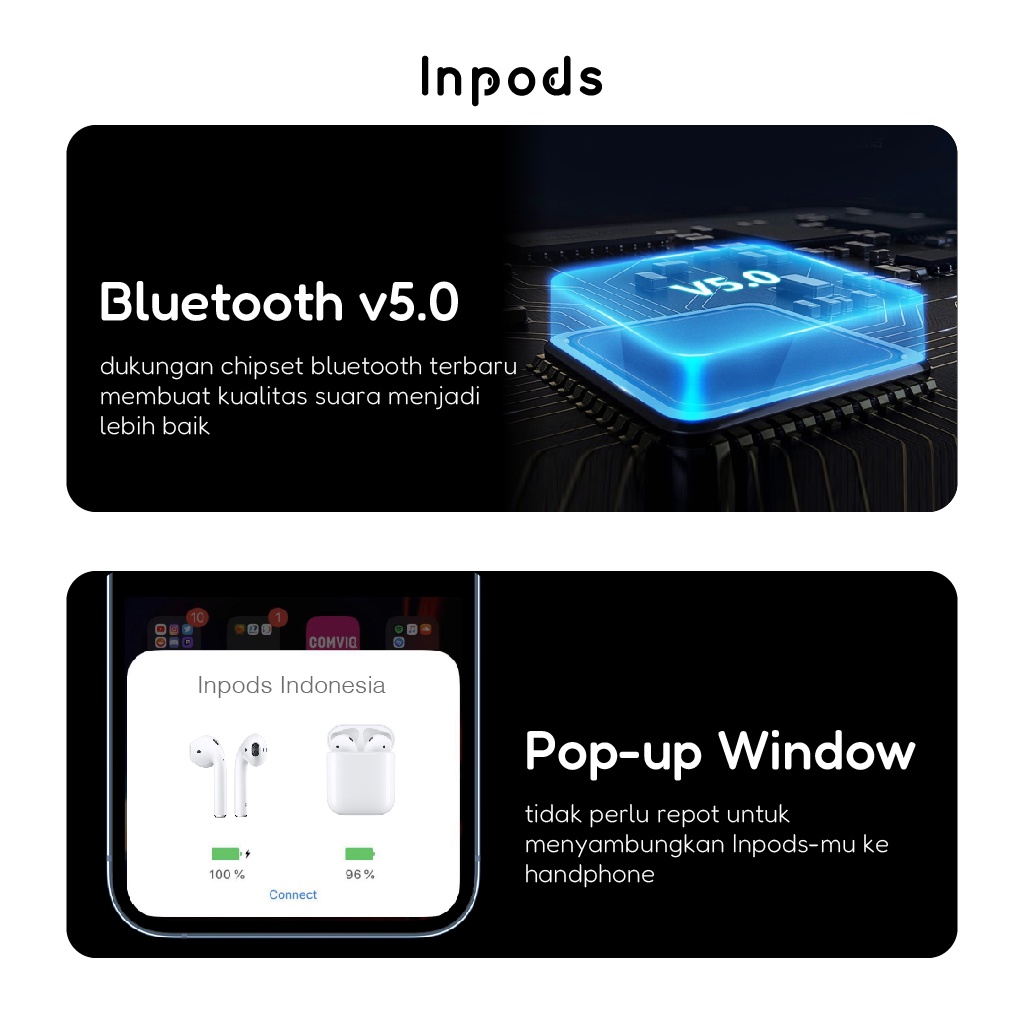 Official Inpods 12 Navy Headset Bluetooth TWS IOS &amp; Android