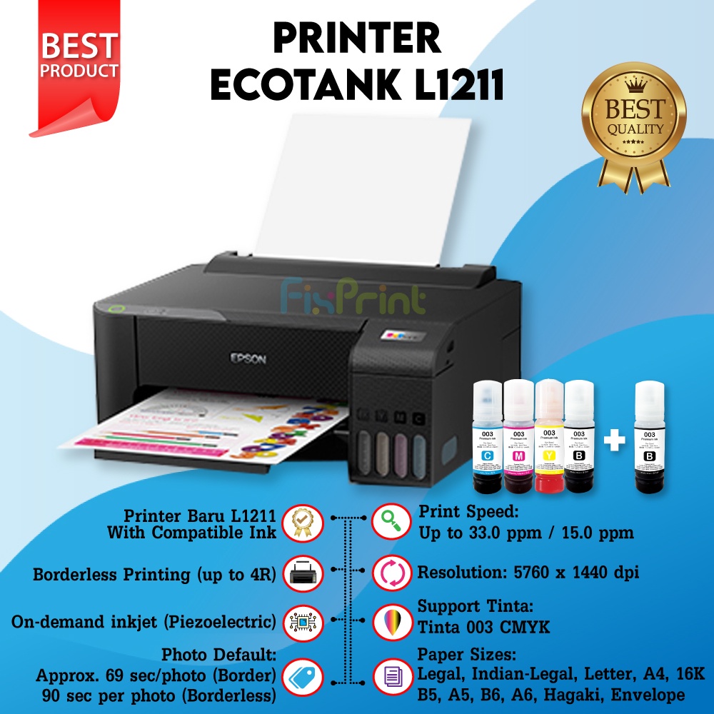 Printer Epson L1210 L 1210 L1216 L 1216 Print Only Tinta Ink 003 Pengganti Printer Epson L1110