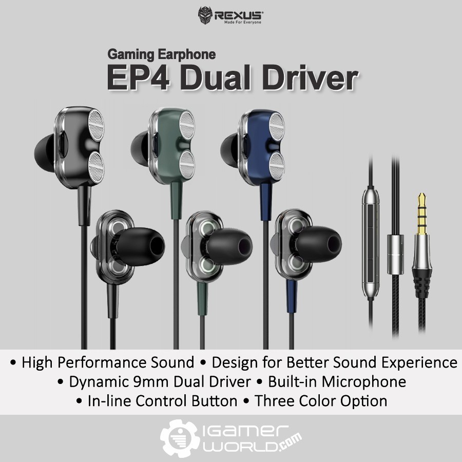 Jual Rexus EP-4 / EP4 Dual Driver Gaming Earphone With Mic | Shopee ...