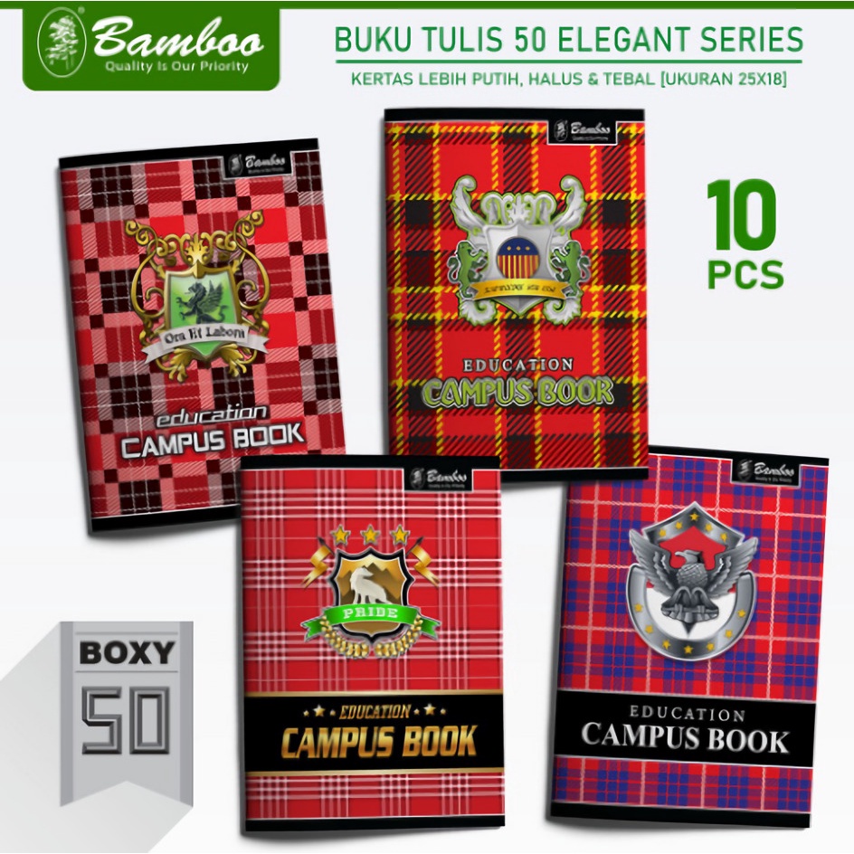 

Buku Tulis Bergaris Biasa / Buku Tulis Sekolah Bamboo Campus Edition Ukuran Boxy Isi 50 Lembar 10 Buku