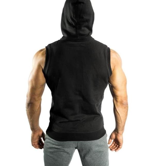 jaket sleveless hoodie zipper vest rompi kerudung tanpa lengan 03.10 - Putih