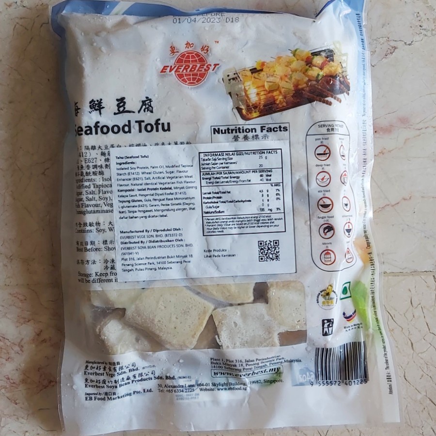 Tahu Hai Sien Tou Fu Vegetarian Frozen Food/Everbest Seafood Tofu 500gr