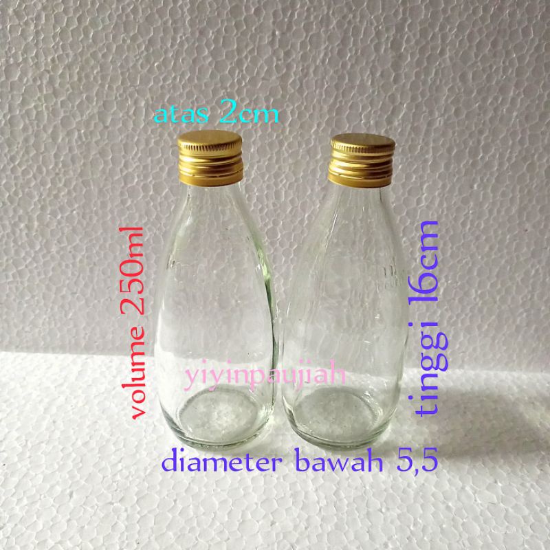 Botol bekas Zoda+tutup (paket 6pcs) botol kaca 250ml wadah serbaguna