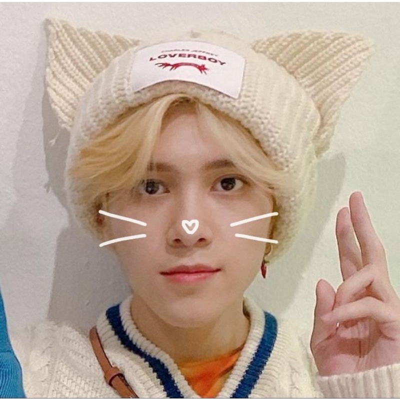 HANDMADE KITTY BEANIE CAT EAR LOVERBOY HAT/HENDERY WAY V NCT/JISUNG NCT DREAM/NCTZEN/NCT127/TOPI KEL