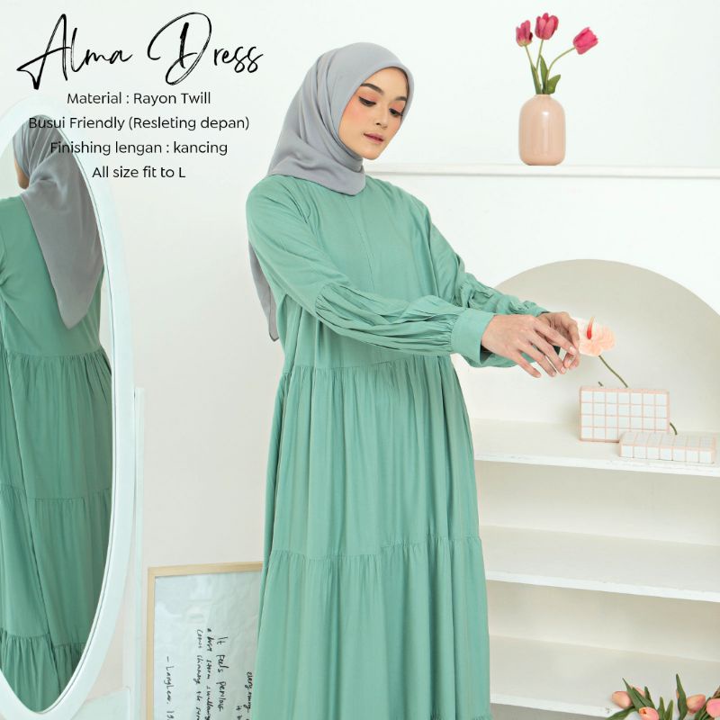 New - Gamis Dewasa Jumbo/Homey Dress Alma-Bahan Katun Rayon Twill-Busana Muslimah Dewasa-Homey Dress Rayon