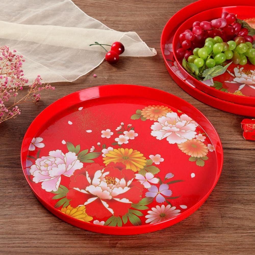 [Elegan] Tea Tray Melamin Motif Bunga Cerah Tradisional Ramah Lingkungan Dekorasi Pernikahan Anti Cacat Gaya China Nampan Saji