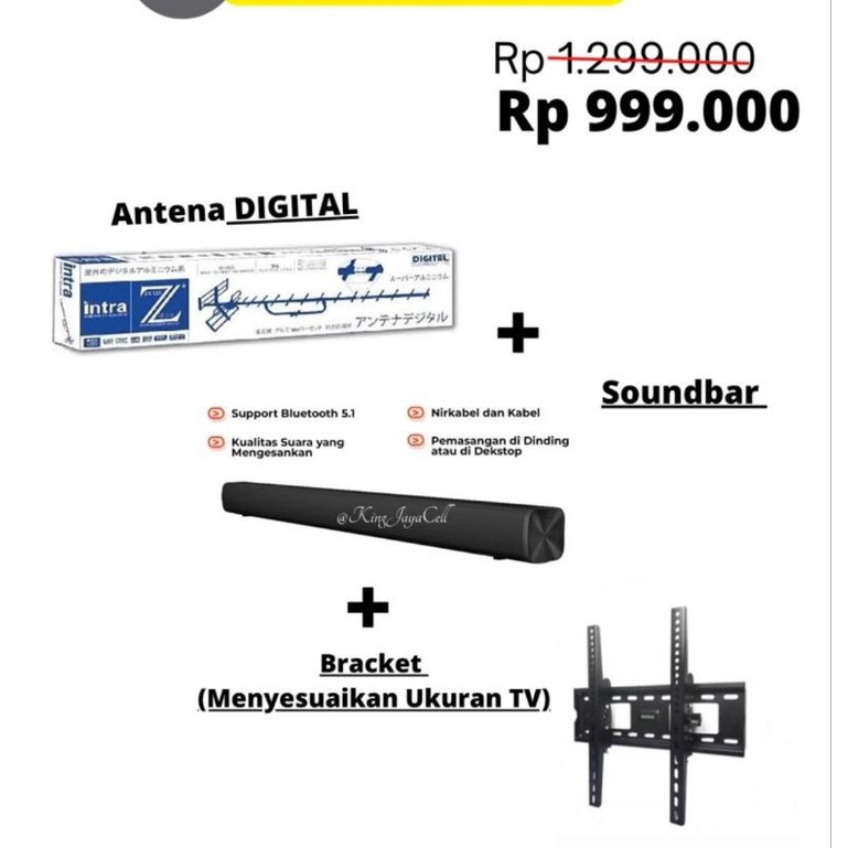 PAKET HEMAT TV Soundbar + Bracket + Antena MERK PILIHAN