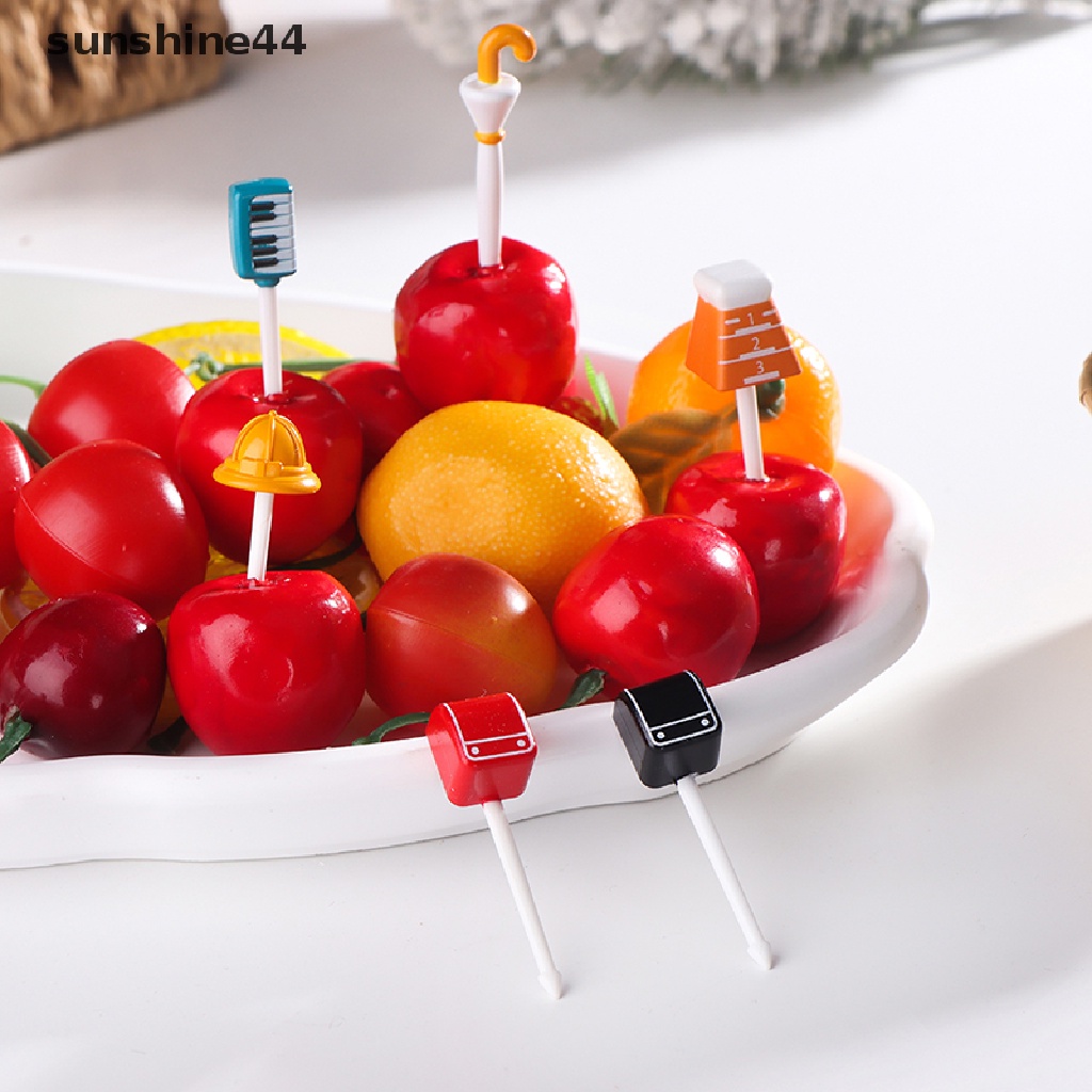 Sunshine 6PCS Garpu Buah Mini Bentuk Payung / Topi Sekolah