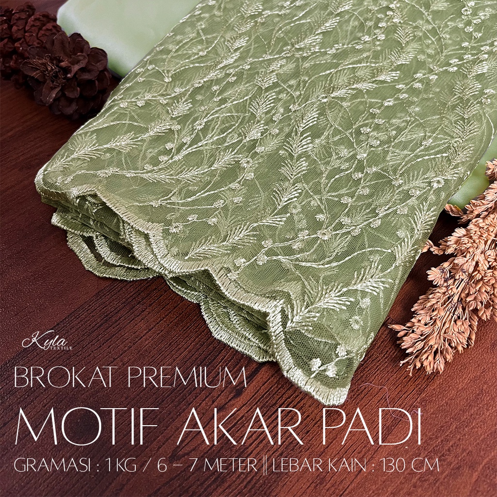1/2 Meter Brokat Tile Prancis Motif Akar Padi/Bahan Kebaya&Bridesmaid