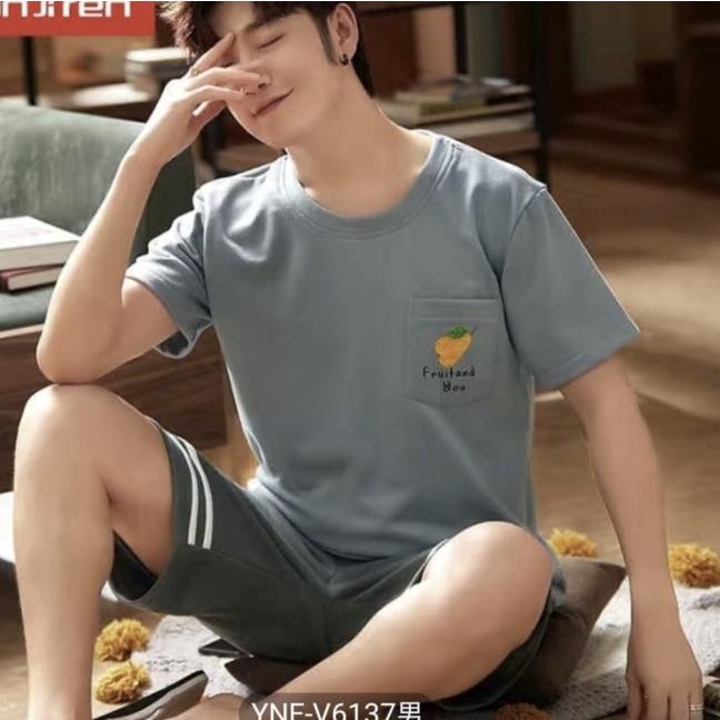 PIYAMA COWOK REMAJA IMPORT BAJU TIDUR PRIA KAOS SPANDEX SET CELANA - 1, L