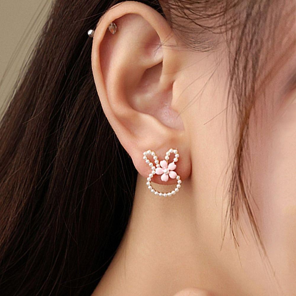 Mxbeauty Anting Wanita Elegan Manis Kartun Mutiara Desain Niche Perhiasan Fashion Kelinci Zirkon Gaya Korea Earrings