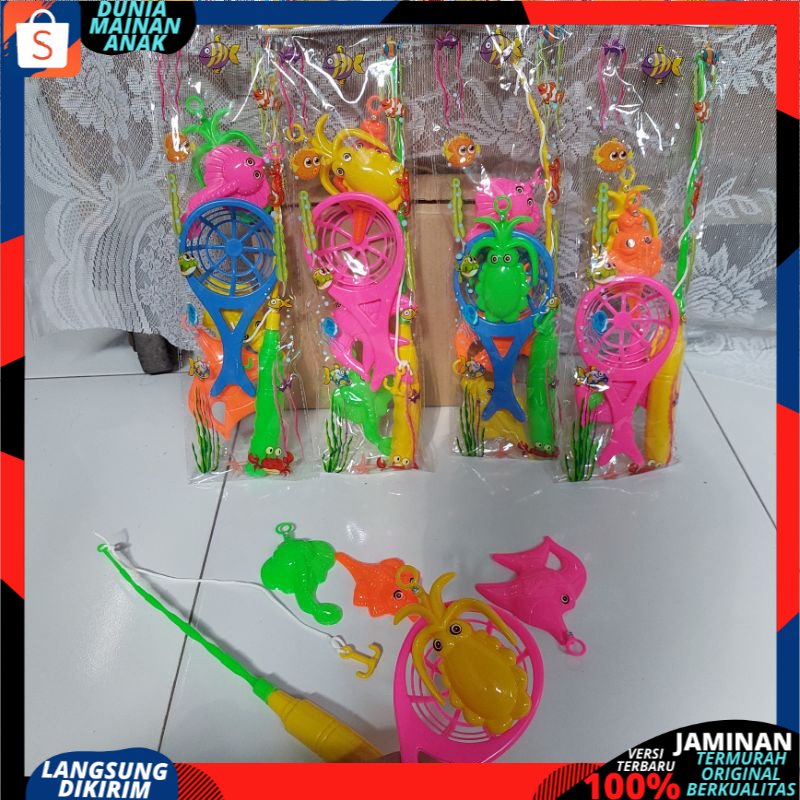 mainan pancing pancingan mancing ikan hewan laut isi 4 ikan &amp; 1 pancing magnet +SEROK- PANCING HEMAT SNI