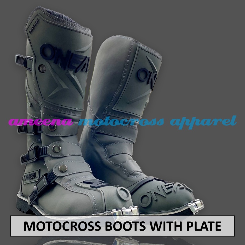 Sepatu MX Boots Oneal with Iron Protector - Sepatu Trail - Sepatu Motocross - Sepatu Enduro - Sepatu Adventure - Grey