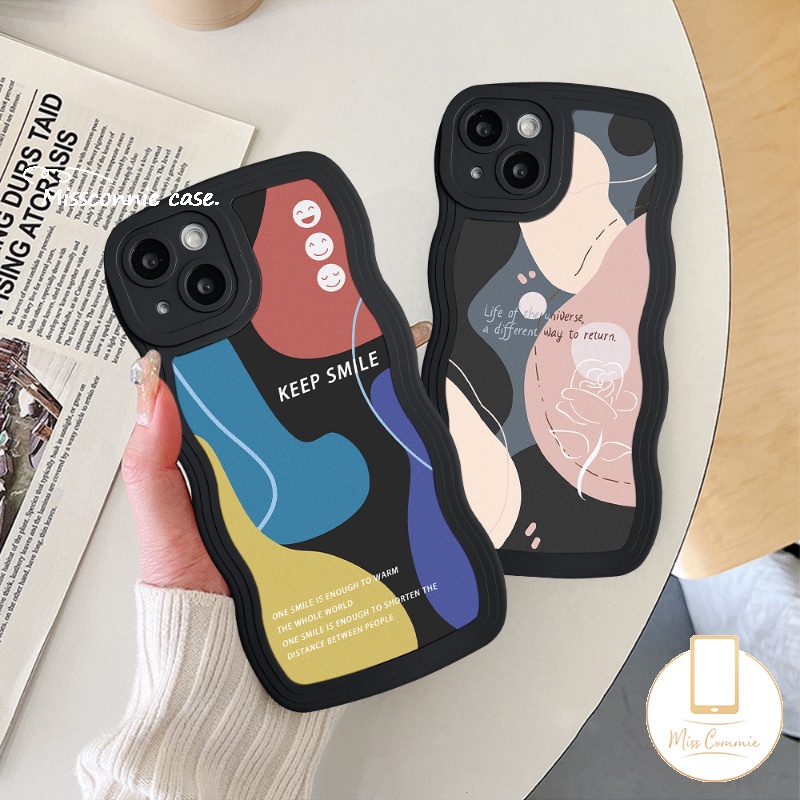 Casing Realme C55 C53 C12 10 C33 C30 9 Pro+8I C25s C21Y C25Y C35 C15 C11 C25 8 8Pro 7 7i 5 5s 6i 5i C3 C20A C20 C17 Abstract Art Moranti Jahitan Kontras Smiley Wavy Edge Case