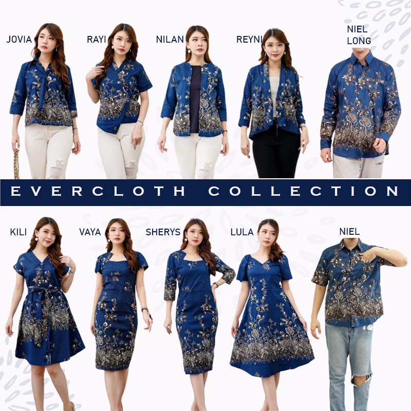 Evercloth Nilan Atasan Batik Jumbo Blouse Wanita Atasan Wanita Blouse Batik Wanita Lengan Panjang Atasan Batik Wanita 3/4 Navy Blazer Outer