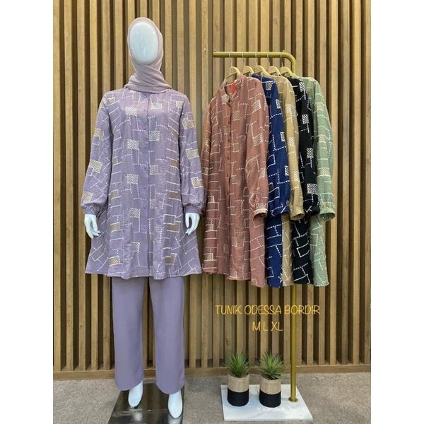 Terbaru , Setelan Long Tunik Katun import premium , Original Kamari , Setelan Sosialita , Odesa Bord