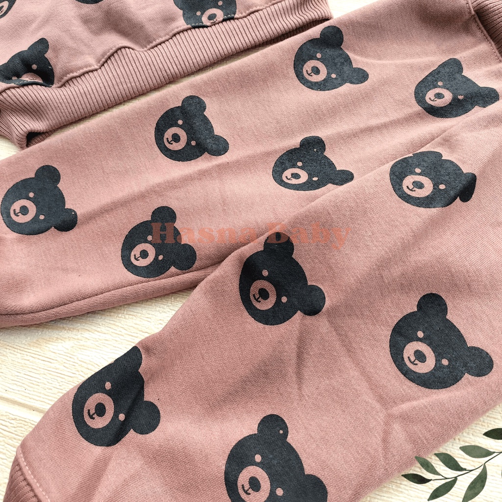 Setelan Baju Bayi Jogger 3-12 bulan Motif Beruang Lucu Kekinian - Juragan Lebak