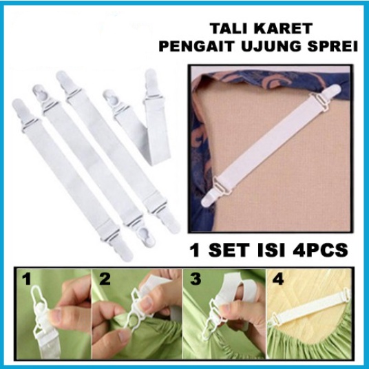 ❤ IJN ❤ Jepitan Sudut Sprei Penjepit Pengait Bed Sheet Grippers ISI 4pcs Tali Karet Sprei