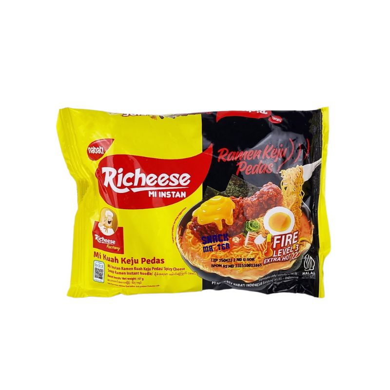 

Richeese mi instan fire level 3 - mie ramen keju pedas - indomie kuah