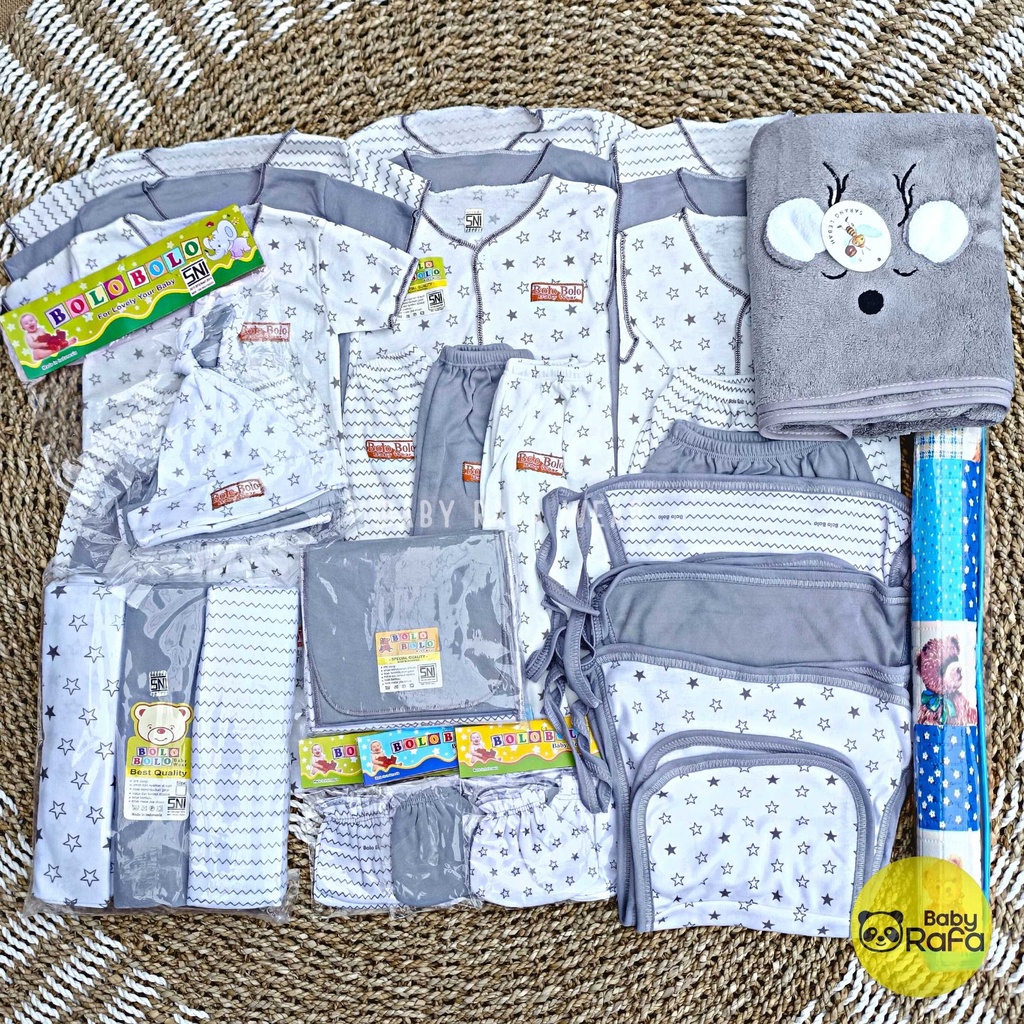 50 PCS Paket Hemat Lahiran Komplit Baju Bayi Baru Lahir Paket Hemat Brojol Baby Paket Komplit Bayi Baru Lahir Serian Abu Grey