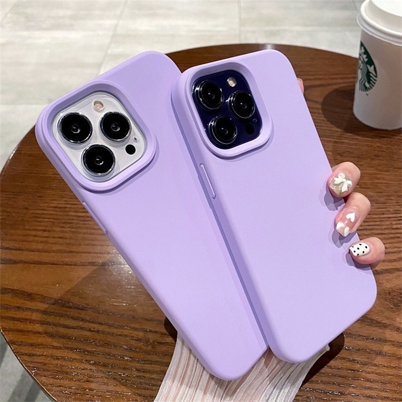 Soft Case Silikon Warna Ungu Muda Dengan Logo Untuk Iphone 13 12 11 Pro X Xs Max 6s 7 8 Plus