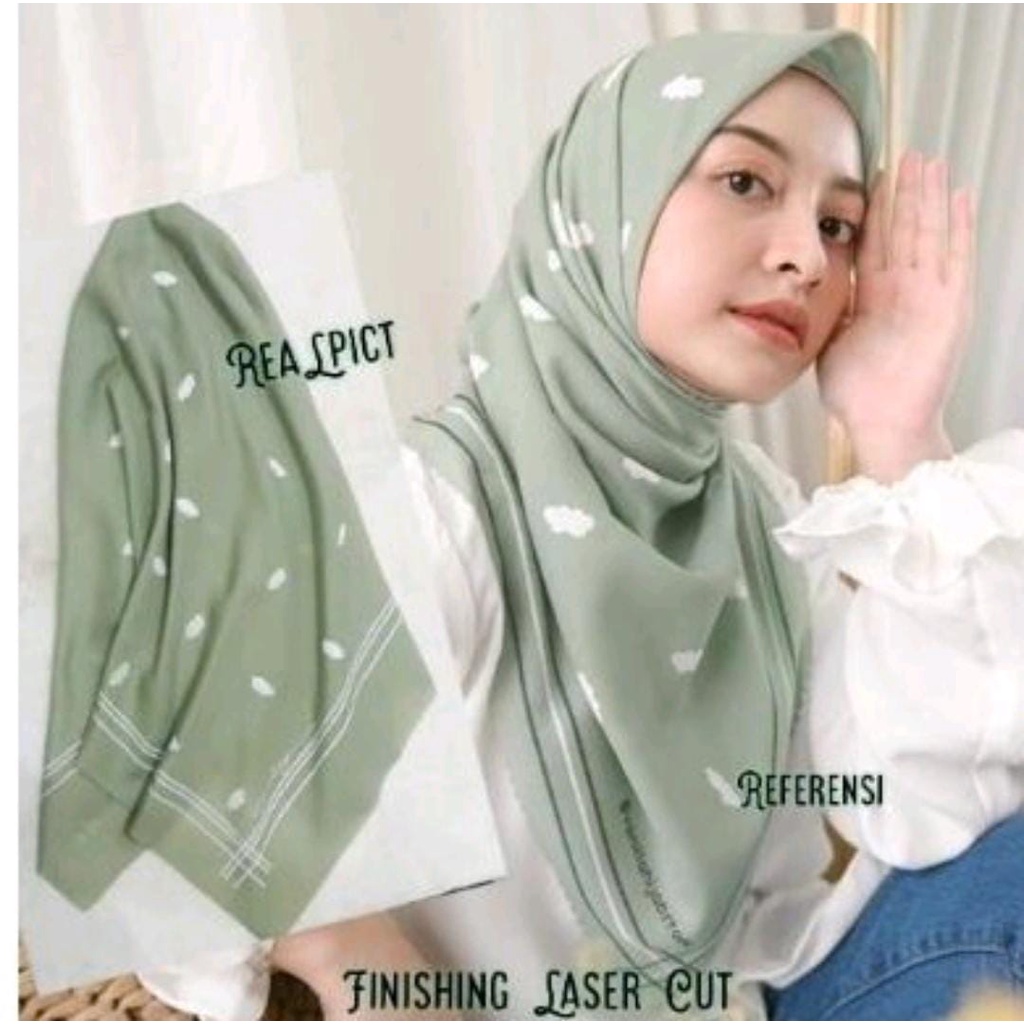 Segi empat Denai Hijab Voal Denay Segi empat motif printing premium hijab MOTIF AWAN WARNA MATCHA/MI