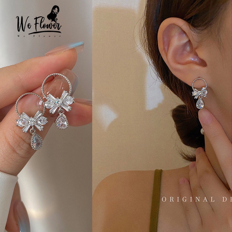 We Flower Anting Tusuk silver s925 Desain Bunga Hias Kristal Zircon Gaya Korea Untuk Wanita